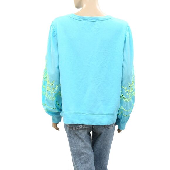 Lilly Pulitzer Alla Terry Sweatshirt Top Eyelet Embroidered Oversized XS 266822 - Picture 12 of 15